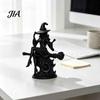 Unique Witch Gift for Her Gothic on Broom Statue, 3D Printed Spooky Tabletop Figurine Home Office Ornament Party, Black Halloween Desk Decor