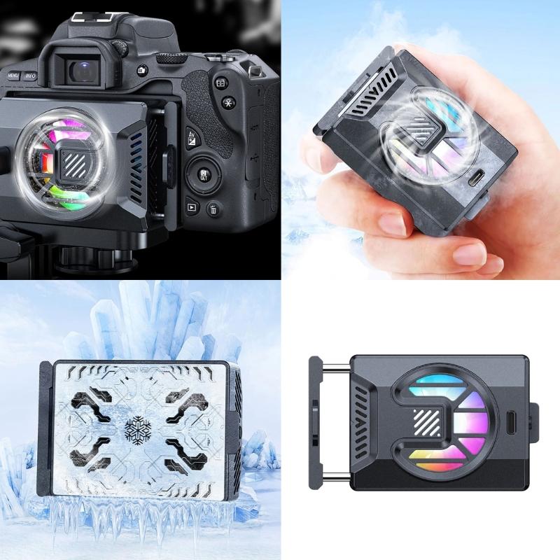 Camera Cooling Fan Spring Telescopic Mounting Adjustable Intelligent Cooling Fan with USB C Charging Port LED Light