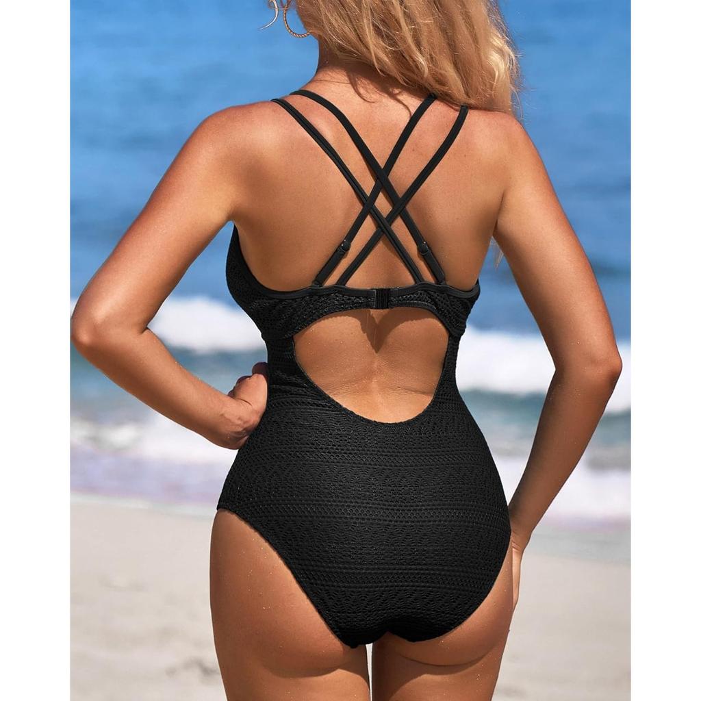 CHARMLEAKS Женский цельный купальник крючком с глубоким V-образным вырезом и ремешками, купальный костюм, Монокини, купальник