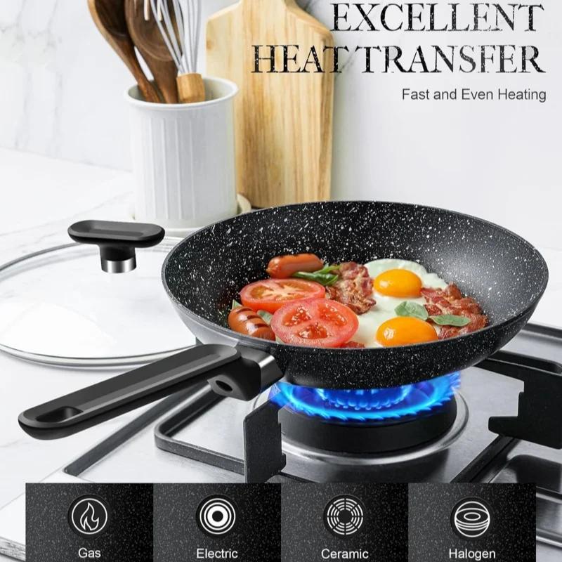 Сковороды MICHELANGELO 12 дюймов с антипригарным покрытием и крышкой, гранитное покрытие, сковорода для жарки, сотейник, сковорода для стейков и яиц, сковорода для приготовления пищи для всех плит