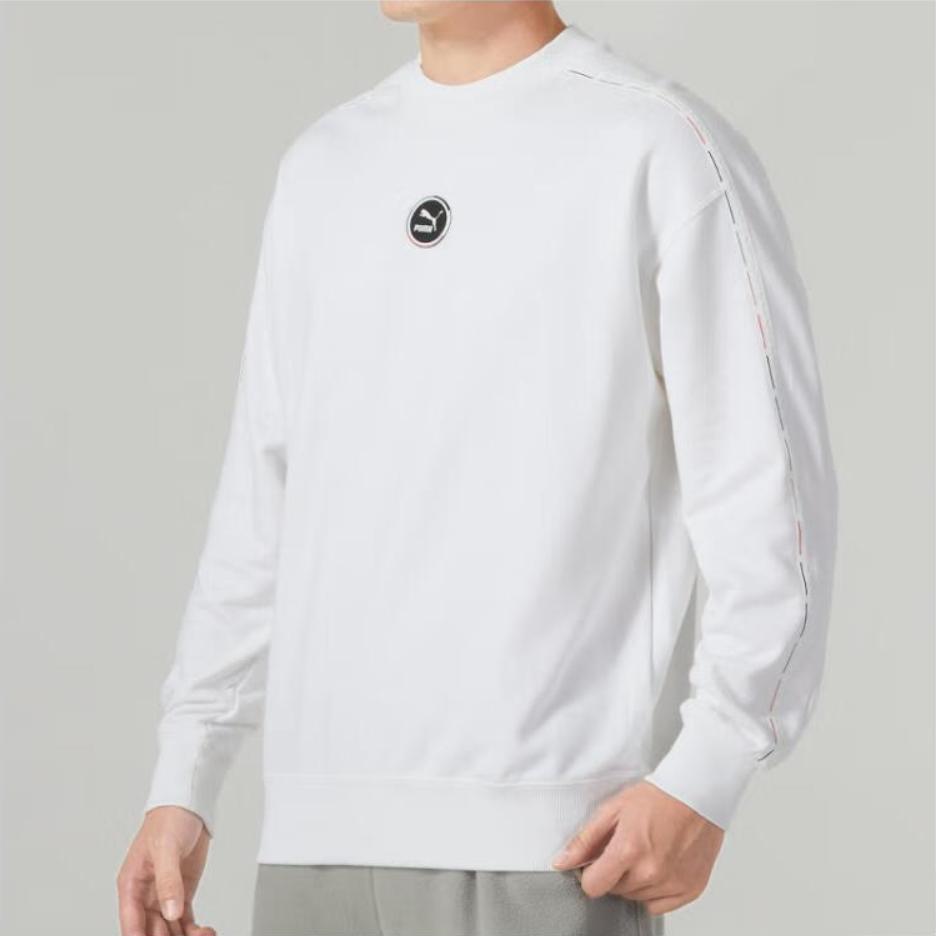 Puma Solid Color Logo Print Crew Neck Sweatshirt Unisex Tops White 535382-02