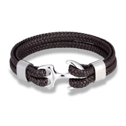 Leather Bracelet for Men Black Braid Multilayer Rope Chain Stainless Steel Anchor Male Jewelry Pulseras Gifts