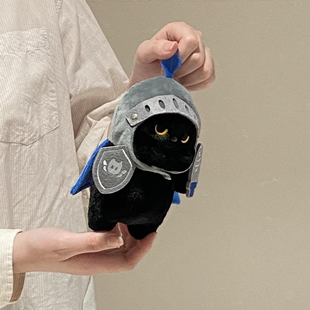 Silly Cat Plush Toy Shield Black Cat Stuffed Toy Decoration Knight Cat Plush Doll Kids