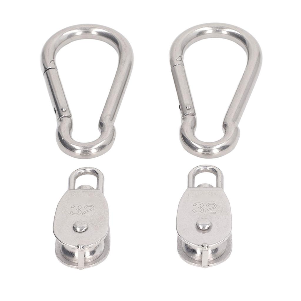 2 шт. одинарный блок M32 с 2 пружинными карабинами M12, нержавеющая сталь, трос, подвесной буксировочный шкив