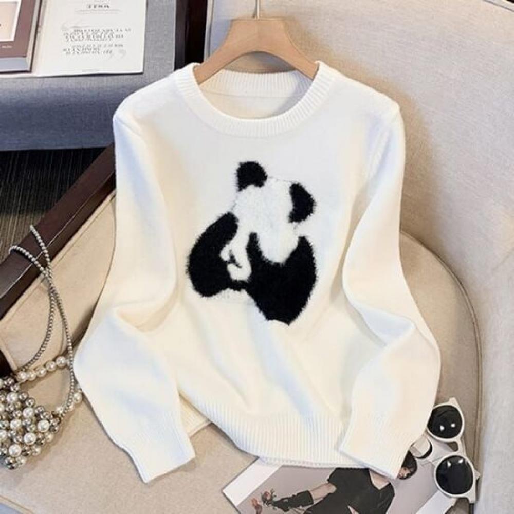Navava Daily Casual Panda Long Sleeve Knit Tee Nk2589