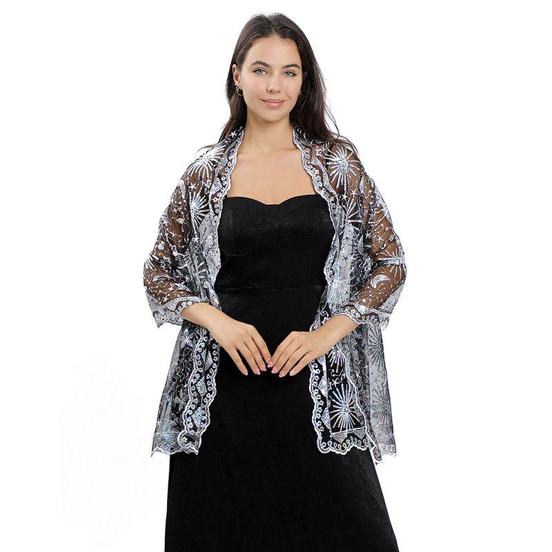 Shawl Dress Embroidered Shawl Dinner Shawl Women Star Moon Sequined Stage Party