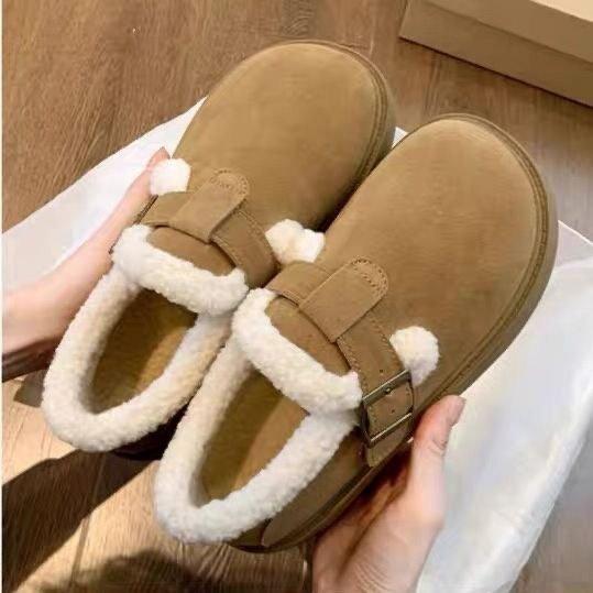 Теплые зимние Birkenstocks на толстой подошве, из бархата, снежные ботинки, обувь из шерсти и хлопка