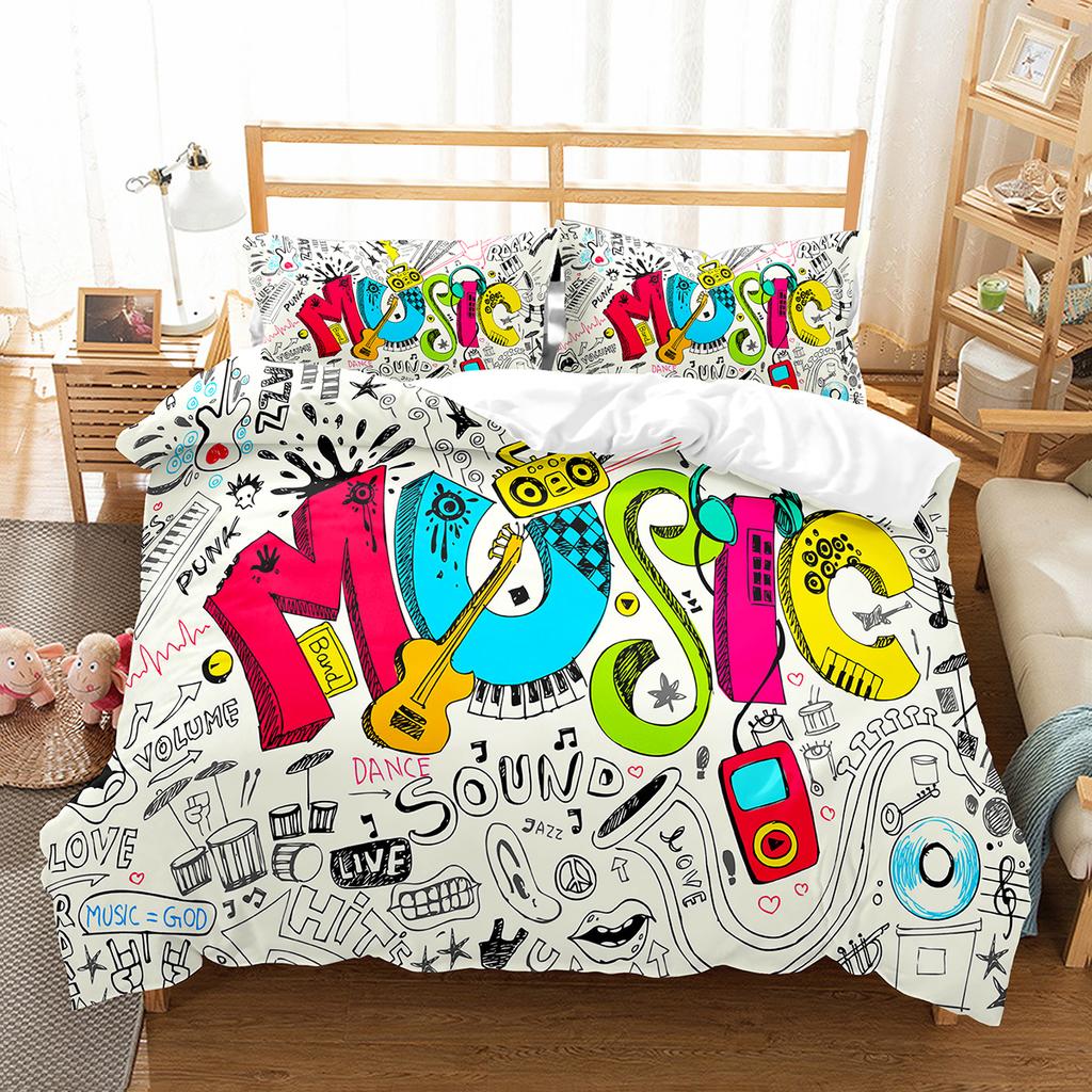 Piano Pattern Duvet Cover Queen King Size Classic Music Themed Bedding Music Pattern Geometric Stripes Room Decor 3 Piece Set