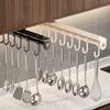Multi Hooks Under Cabinet Utensil Rack Carbon Steels Retractable Utensil Holder  for Kitchen