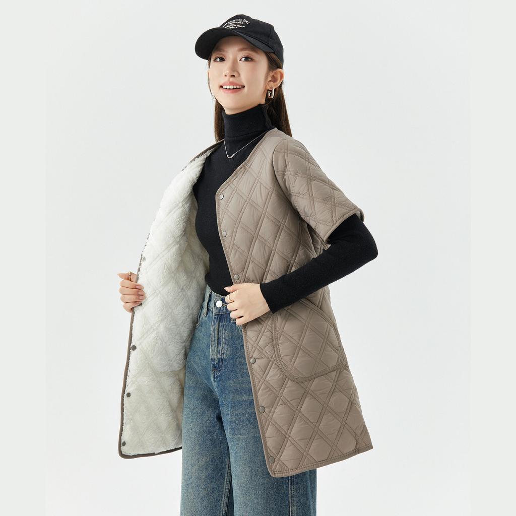 Осенняя и зимняя модная одежда Хлопковая одежда Женская длинная утепленная и тонкая хлопковая куртка с короткими рукавами Домашняя одежда Хлопок 2410