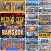 Vintage City License Plate New York Bangkok Zurich Athens Toronto Metal Tin Sign Metal Car Tag For Garage Cafe Bar Wall Decor