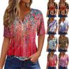 Women's T Shirt Tee Print Button Short Sleeve Daily Weekend Fashion Basic V- Neck Regular Top