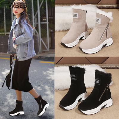 Новые зимние женские повседневные спортивные студенческие зимние ботинки с круглым носком и боковой молнией, с плоской подошвой, с дополнительной подкладкой для тепла