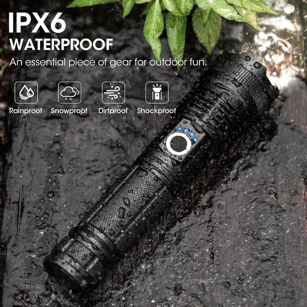 2 Pack Rechargeable Flashlight, 99,000 High Lumens LED Flashlight with 5 Modes, IPX7 Waterproof, Adjustable Focus, Powerful Handheld Flash Light for