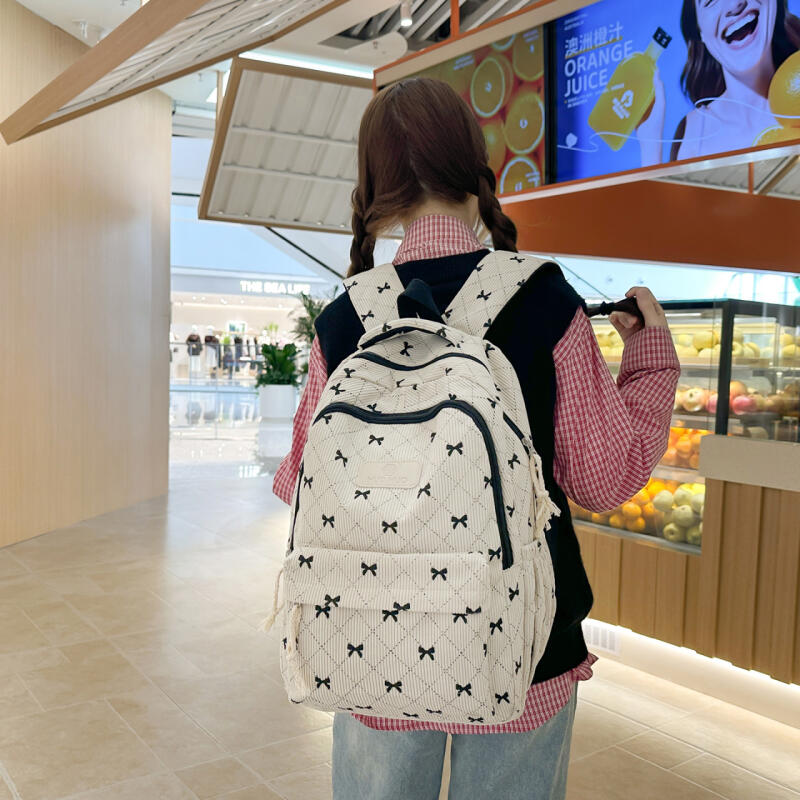 Рюкзак Вельветовый Школьный Рюкзак С Принтом Бантов Легкий Вместительный Дорожный Рюкзак