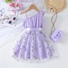 Summer Children Leaf Inclined Shoulder Strap Craft Skirt Girls Fashion Casual Dress