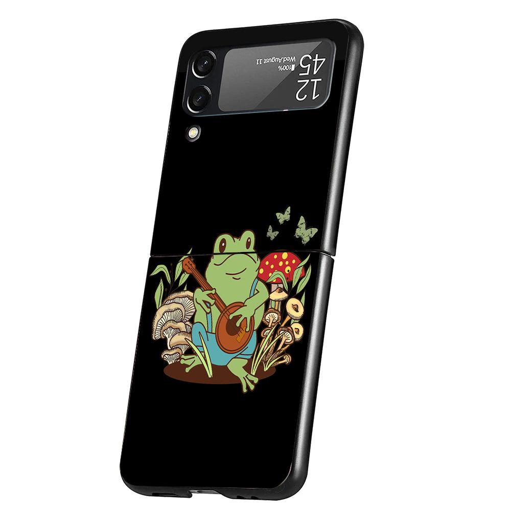 Коттеджкор Лягушка Гриб Кавайный Чехол для Телефона Для Samsung Galaxy Z Flip 7 6 5 4 3 5G Flip7 Flip6 Flip5 Flip4 Flip3 Черный Забавный