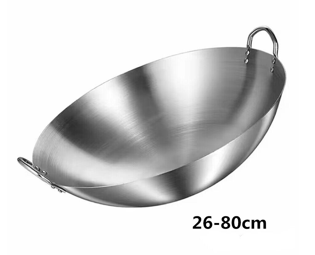 Старомодная утолщенная сковорода из нержавеющей стали с двумя ушками и деревянной ручкой для коммерческих кухонь, с антипригарным покрытием