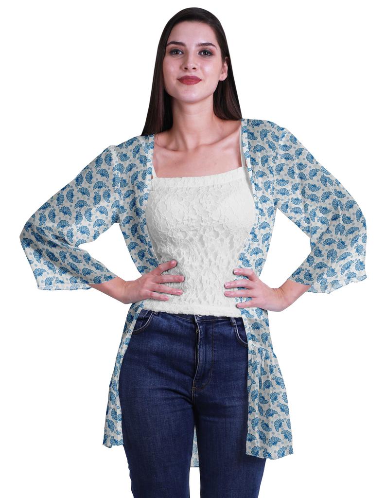 Moomaya Printed Georgette Beach Clothes For Women Short Shrug Cover Up