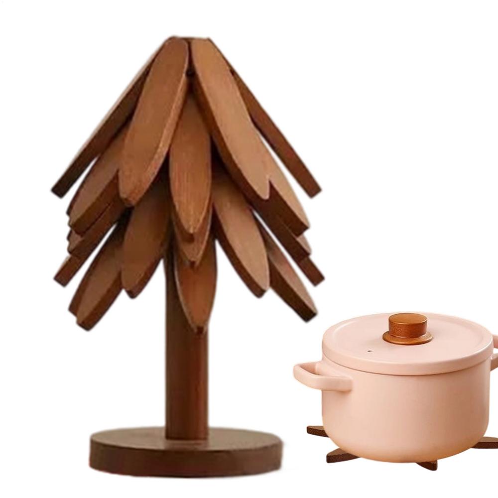 Деревянная подставка под горячее "Дерево" Складная термоизоляционная подставка-тренога Рождественская елка Подставка для горшков и сковородок для горячих блюд, мисок, чашек, напитков, чайников Посуда