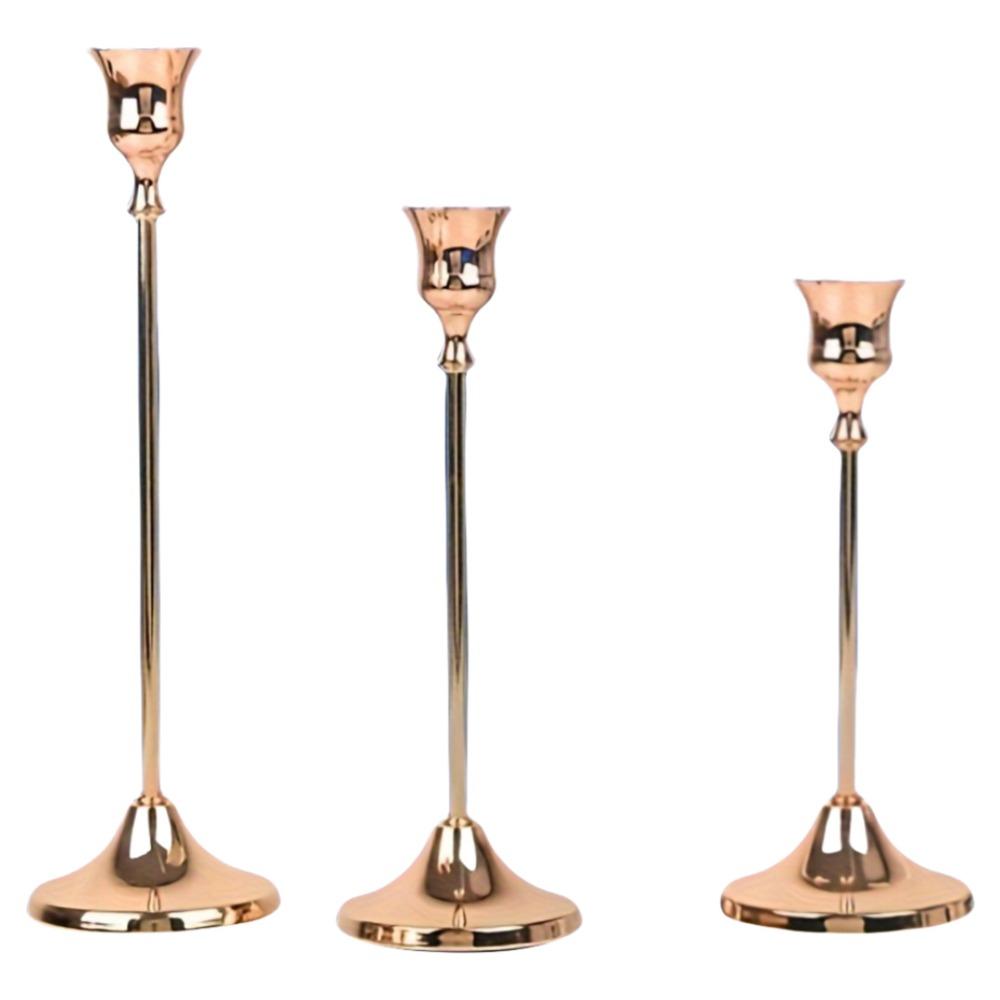 3Pcs Exquisite Metal Romantic Candle Stand Gold Plated Tabletop Candle Holder Hotel Decor