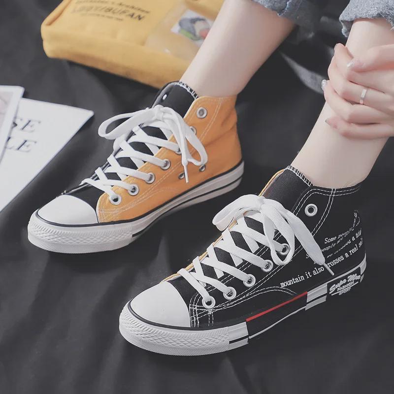 Корейские модные унисекс высокие холщовые кроссовки - красочная повседневная обувь для студентов и пар