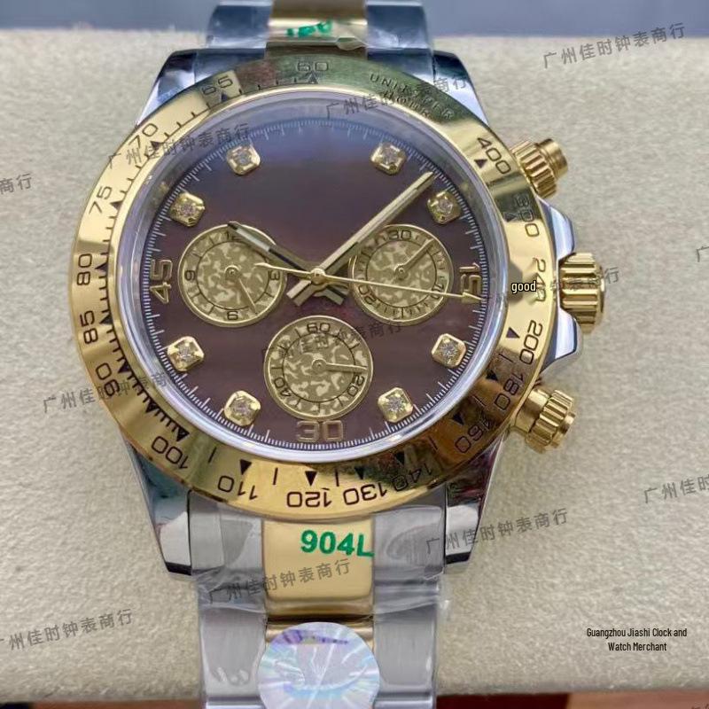 Мужские роскошные двухцветные автоматические часы La Jadia серии Daytona с цветным циферблатом, инкрустированным бриллиантами