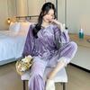 Velvet Warm Home Wear Lace Pajamas Spring and Autumn Long-sleeved Pajamas 2-piece Set Solid Color Velvet Pajamas Home Wear