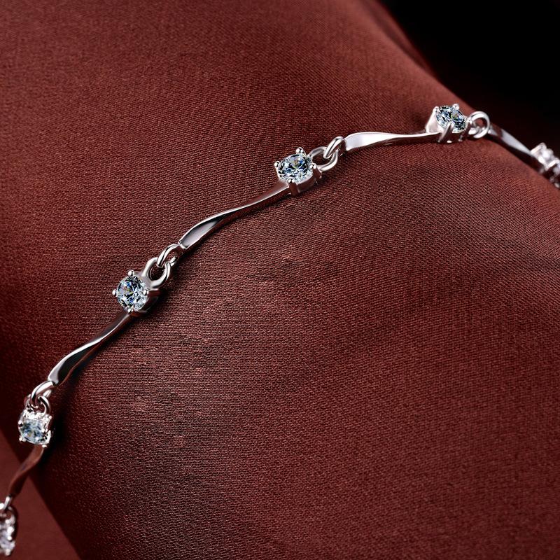 Lindon Women Zircon 925 Sterling Silver Jewelry Geometric Bead Chain Link Bracelet Fashion Fine Wedding Gift for Girlfriend