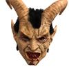 Lucifer Demon Mask With Horns Halloween Costume Party Cosplay Latex Face Cover