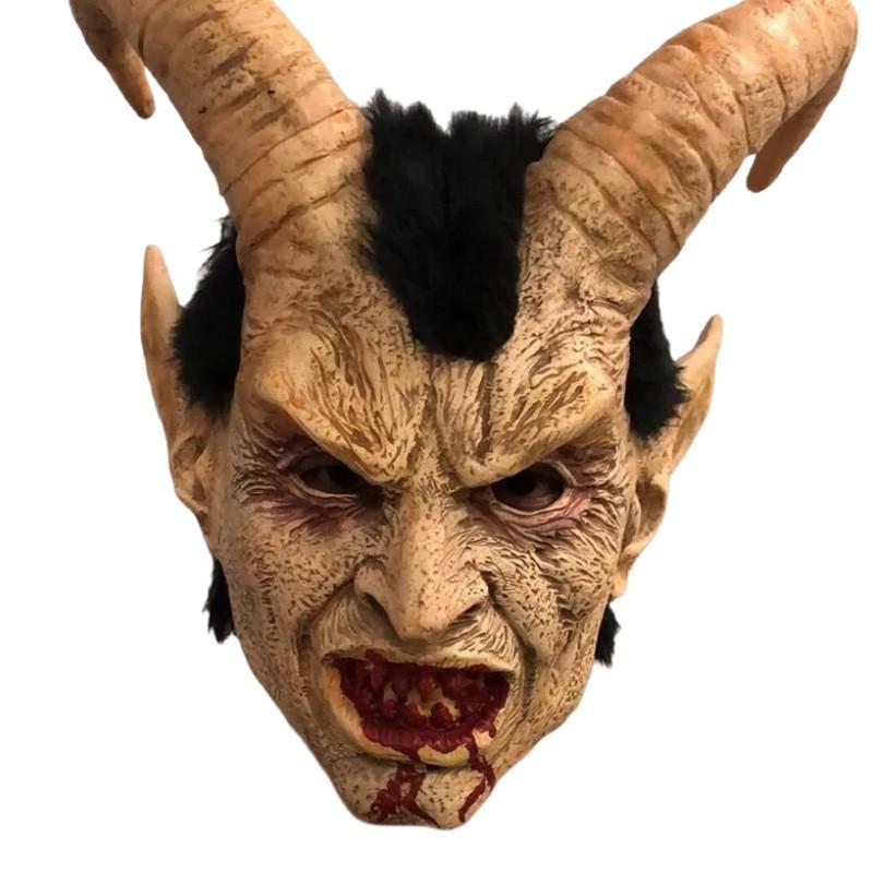 Lucifer Demon Mask With Horns Halloween Costume Party Cosplay Latex Face Cover