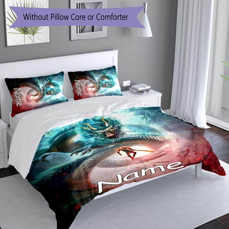 3pcs Custom Name Black Myth Wukong Game Set,Includes 1 Duvet Cover and 2 Pillowcases,All-season Bedroom Decor