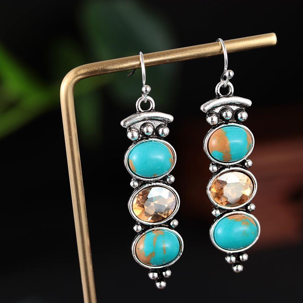 gift Dangle Hook Vintage Jewelry Multi-Gemstone Ear Stud Moonstone Earrings Amethyst Turquoise