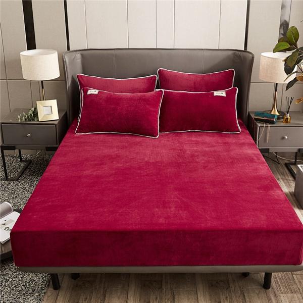 Velvet Thermal Bed Sheets Plush Fabric Mattress Cover for Winter Bed Cover Bed Bed Linen Set for Single Double King Queen Bed No Pillowcase