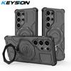 KEYSION Shockproof Magnetic Case for Samsung S25 Ultra 5G S25+Plus Upright Live Metal Ring Stand Phone Cover for Galaxy S25 Edge