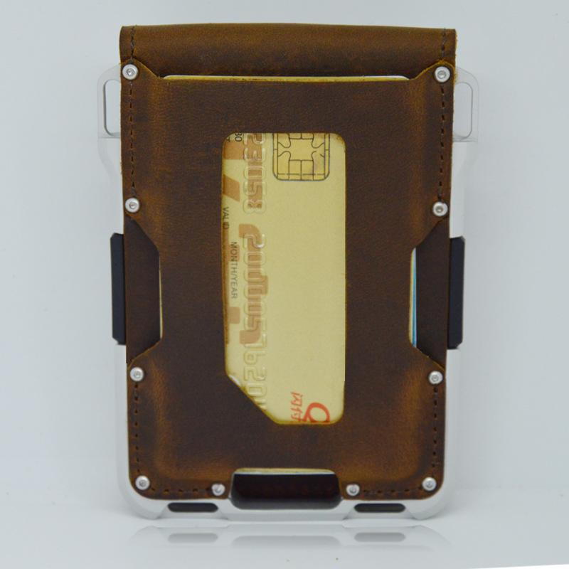 RFID Metal Antimagnetic Aluminum Alloy Card Package Multifunctional Men's Leather Credit Card Business Card Case Wallet