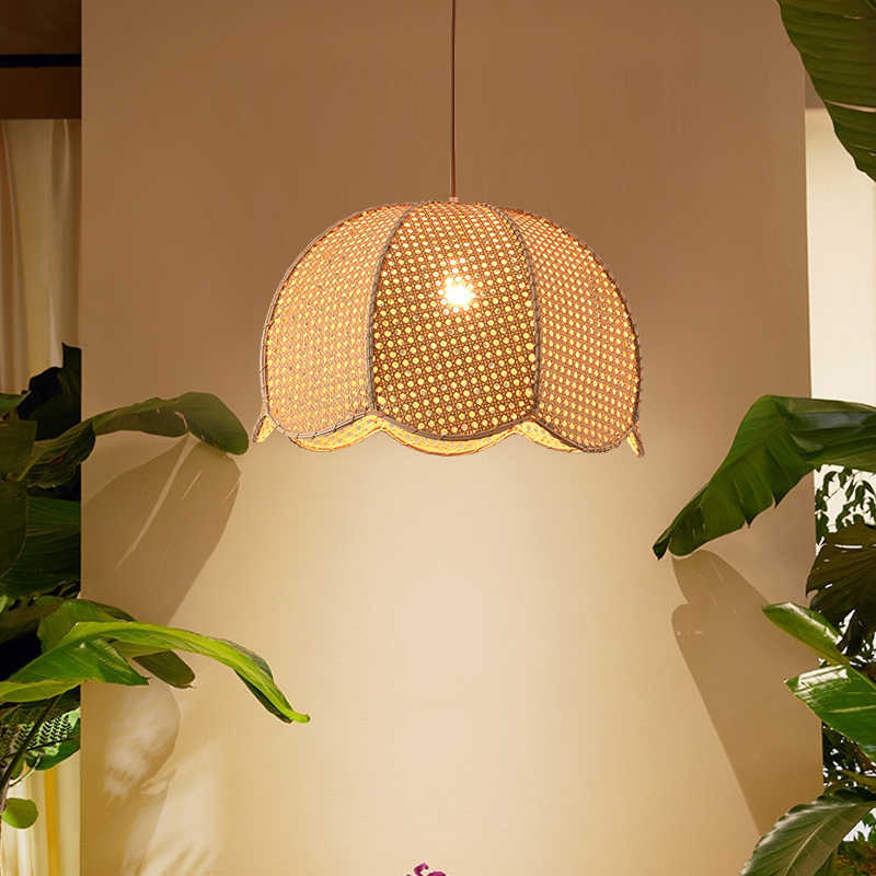 Ротанговая люстра в юго-восточном азиатском стиле, лампы для японской гостиной и спальни, ретро-плетеный ротанговый светильник в стиле ваби-саби для чайной комнаты