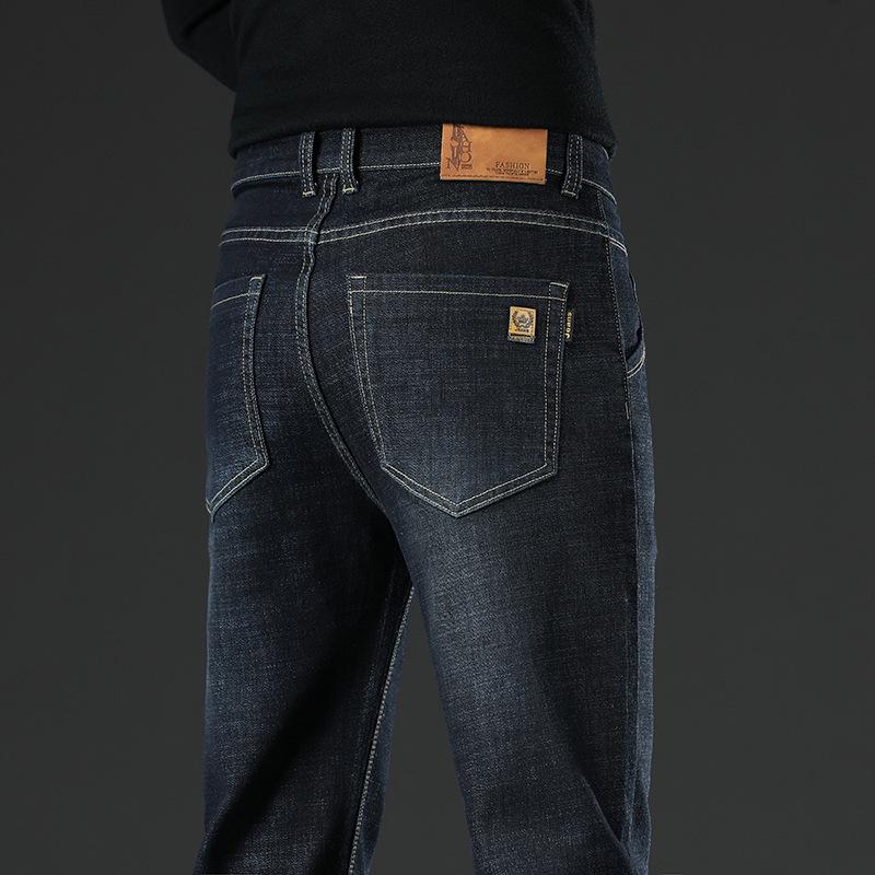 Мужские свободные прямые джинсы из бархата с высокой талией — удобные, качественные зимние брюки для мужчин среднего возраста