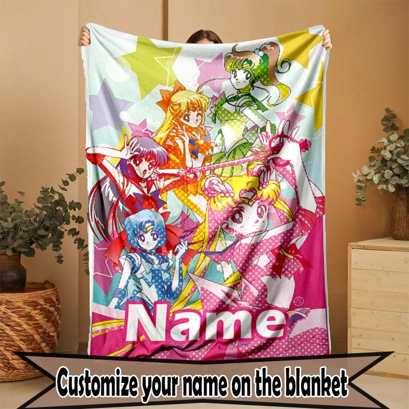 Custom Name Personalized Sailor Moon Print Blanket, Home Decor, Bedroom, Sofa, Camping, Couch, Gifts for Birthday Christmas