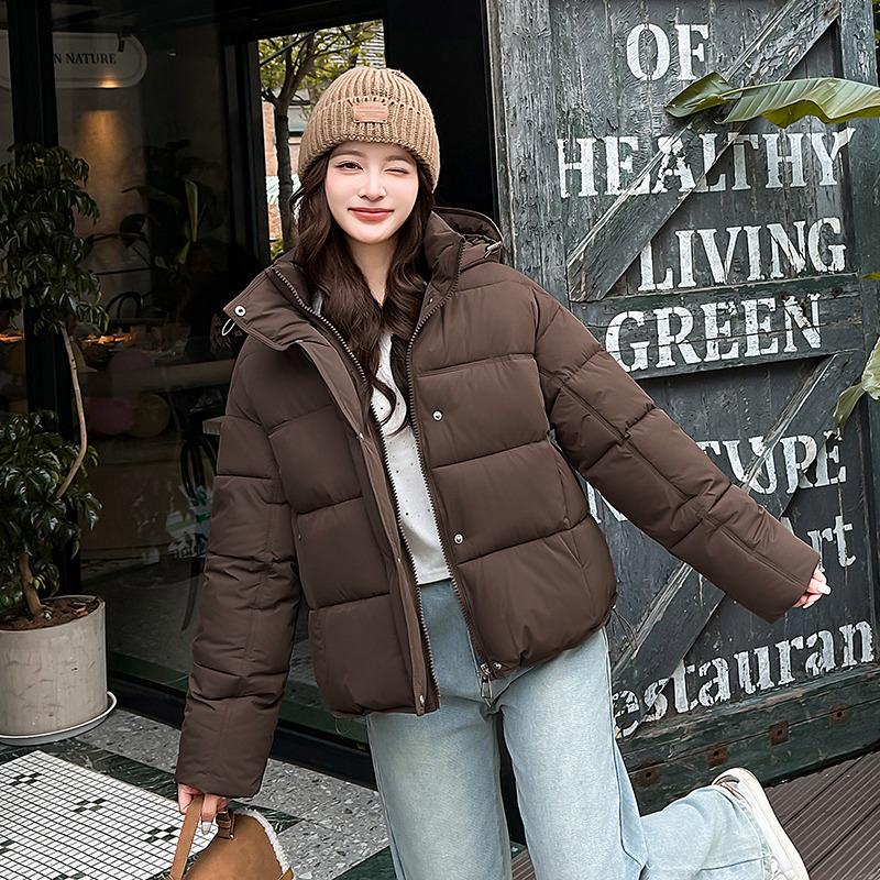 Women's simple solid color long-sleeved cold-proof short candy-colored bread clothes down cotton clothes winter new hooded