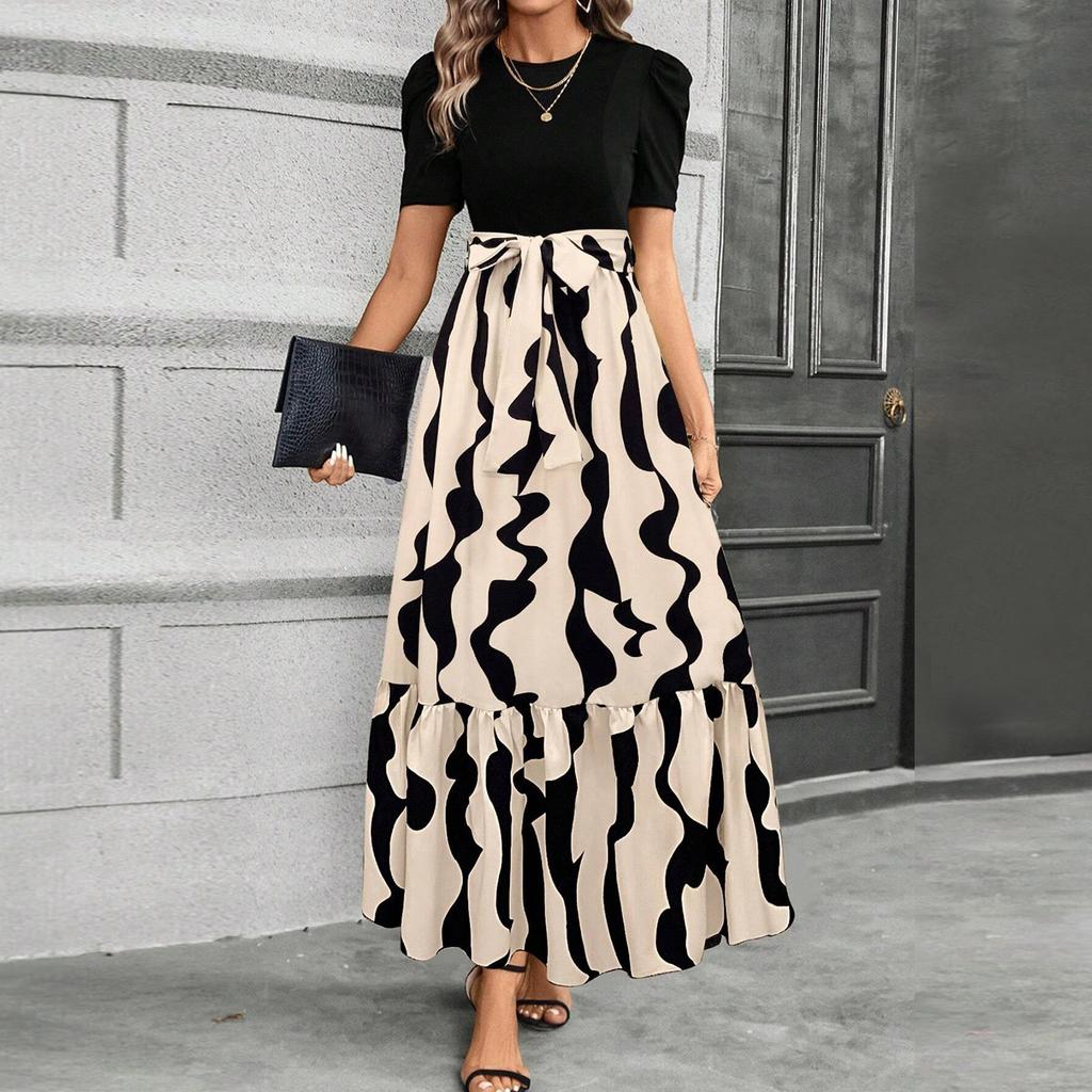 Женское платье с цветочным принтом и высокой талией, модное и элегантное