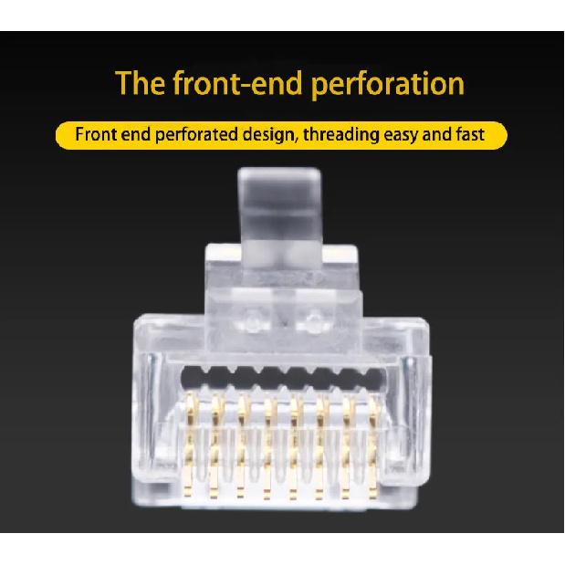 50 PCs RJ45 Connector Cat6 Connector Network Unshielded RJ45 Perforated Crystal Head Network Cable