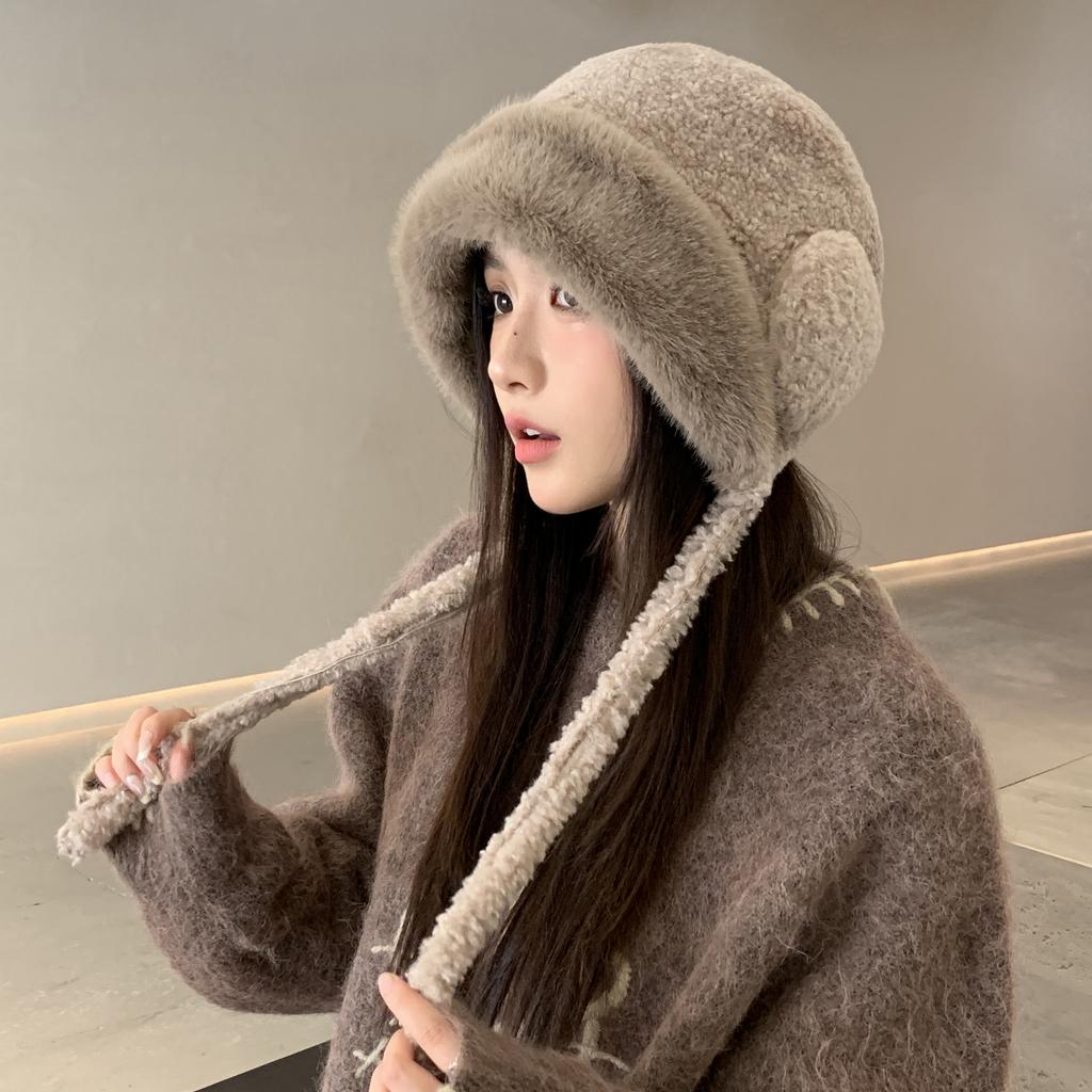 Новая милая плюшевая шапка женская зимняя плюшевая утолщенная теплая шапка-ушанка ветрозащитная с защитой ушей головная шапка