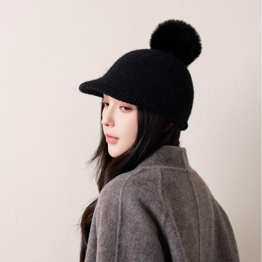 Windproof Knitted Baseball Cap Thermal Ear Protection Hat Pompom Plush Beanie Outdoor Activities