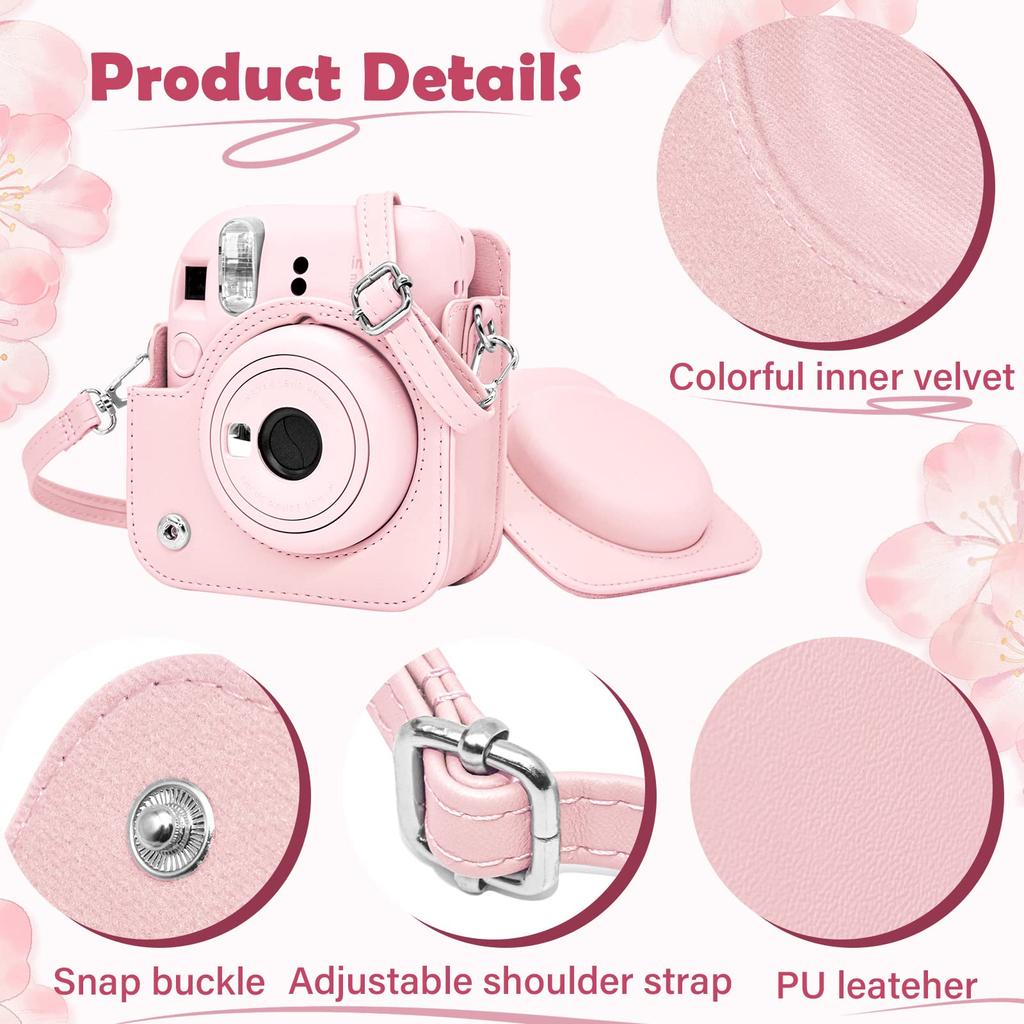 Kinokoo Mini 12 Fujifilm Instax Mini 12 Camera Snap Instax Case with Shoulder Strap Case, Case, Closure, (Pink)