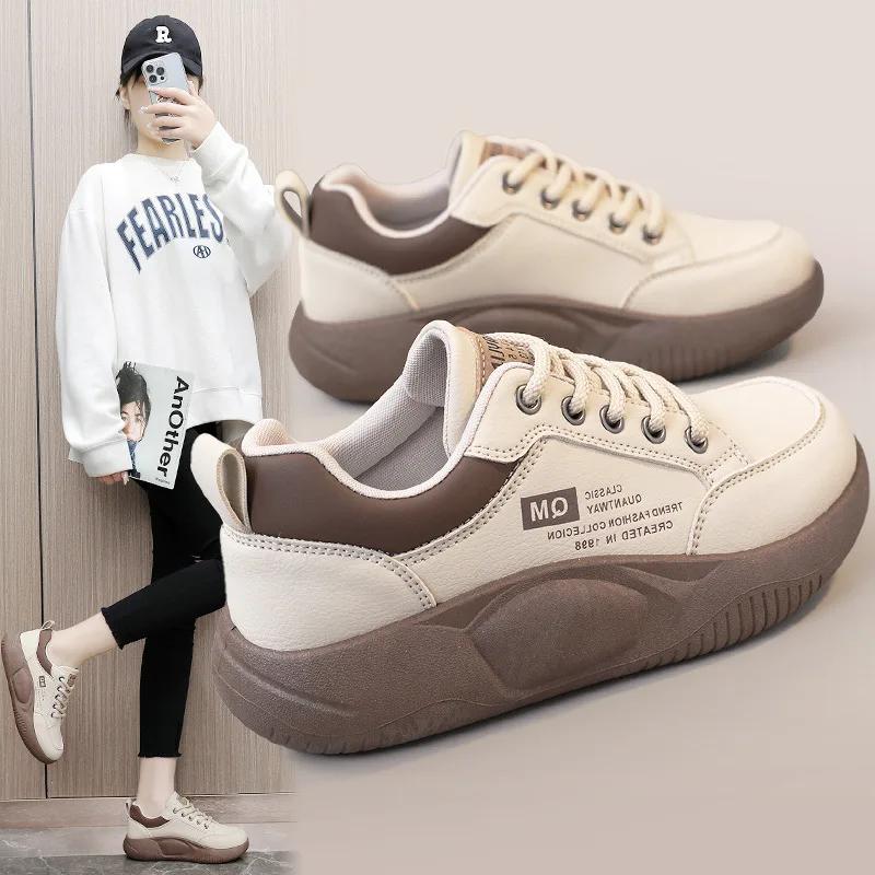 New Women's Shoes 2025 Spring Thick Sole Elevated Shoes Sports Shoes Women's Shoes Student Street Casual Board Shoes
