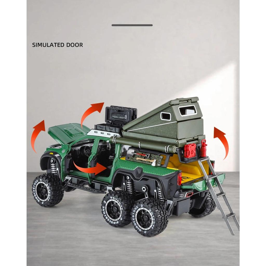 1/28 BENZ X-CLASS 6X6 Кемпинг Внедорожник Модель автомобиля из сплава Звук и свет Детская игрушка Коллекционные предметы Подарок на день рождения