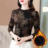 Middle-aged Mother Retro Printed Mesh Long-sleeved T-shirt for Women In Autumn Plush Inner Shirt Base Top