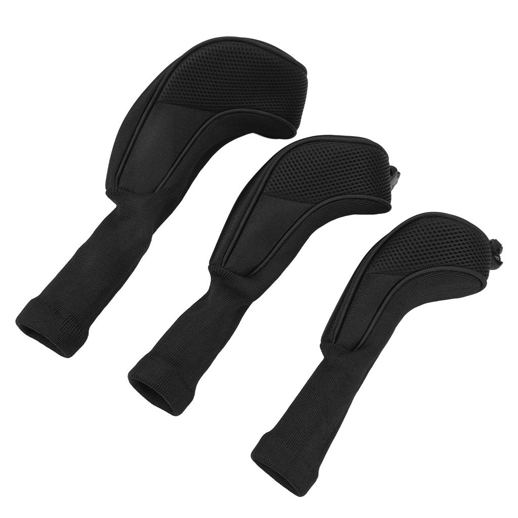 3Pcs Golf Club Head Covers 1 3 5 UT Breathable Mesh Long Neck Portable Golf Club Headcovers Set for Men Women Black