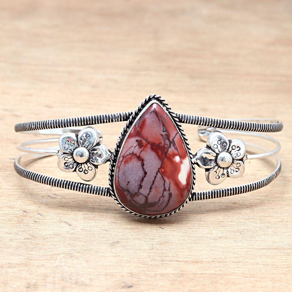 Wild Horse Jasper Gemstone Handmade Silver Jewelry Cuff Bracelets 7''Adjustable